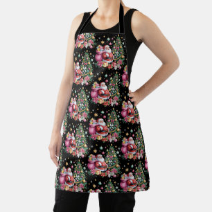 Retro Pink Santa Coquette Christmas Cute Tree Girl Apron