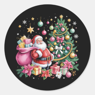Retro Pink Santa Coquette Christmas Cute Tree Girl Classic Round Sticker