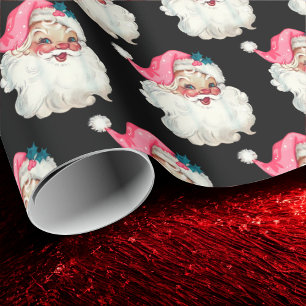 Retro Pink Santa Face Christmas Holiday gift Wrapping Paper