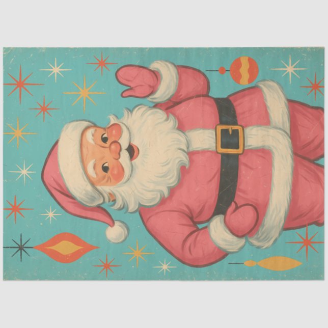 Retro Pink Santa | Mid-Century Christmas Atomic  Tissue Paper (Front)