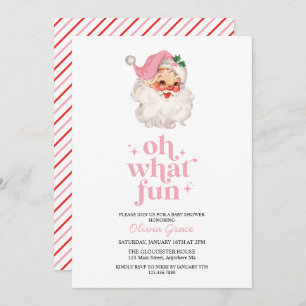 Retro Pink Santa oh what fun Baby Shower Invitation