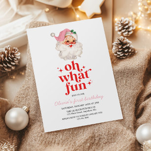 Retro Pink Santa oh what fun birthday Invitation