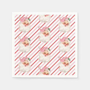 Retro Pink Santa Oh What Fun Napkin