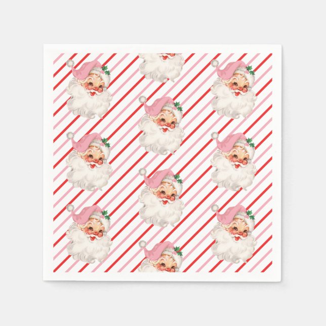 Retro Pink Santa Oh What Fun Napkin (Front)