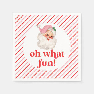 Retro Pink Santa Oh What Fun Napkin