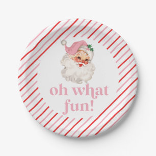 Retro Pink Santa Oh What Fun Paper Plate