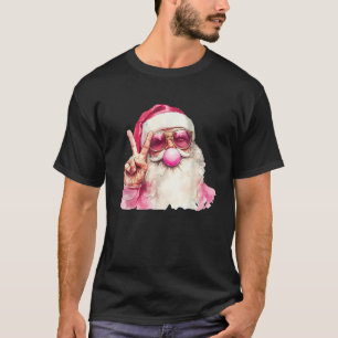 Retro Pink Santa With Bubble Gum Glasses Christmas T-Shirt