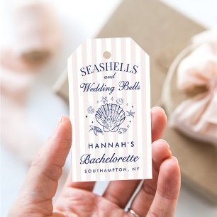 Retro Pink Seashells & Wedding Bells Bachelorette Gift Tags
