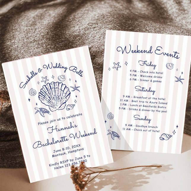 Retro Pink Seashells & Wedding Bells Bachelorette Invitation (Creator Uploaded)