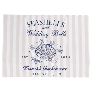 Retro Pink Seashells & Wedding Bells Bachelorette  Large Gift Bag