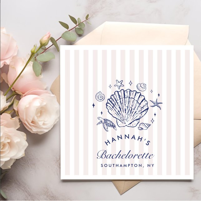 Retro Pink Seashells & Wedding Bells Bachelorette  Napkin (Creator Uploaded)