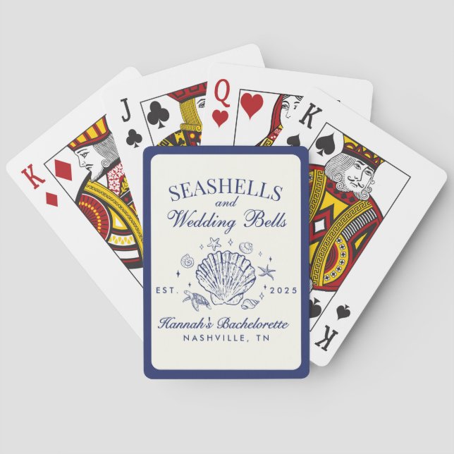 Retro Pink Seashells & Wedding Bells Bachelorette  Playing Cards (Back)