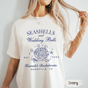 Retro Pink Seashells & Wedding Bells Bachelorette  T-Shirt