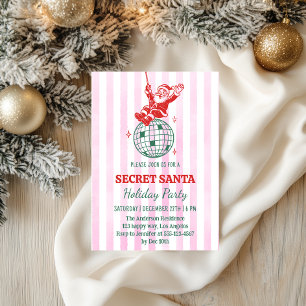 Retro Pink Secret Santa Disco Holiday Party Invitation