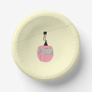 Retro Pink Ski Gondola Lift Skiers Cream Paper Plate