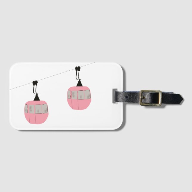 Retro Pink Ski Gondola Lift Skiers Luggage Tag (Front Horizontal)