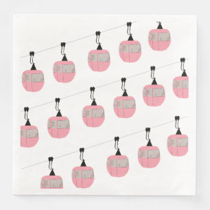 Retro Pink Ski Gondola Lift Skiers  Napkin