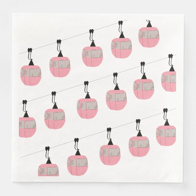 Retro Pink Ski Gondola Lift Skiers  Napkin (Front)