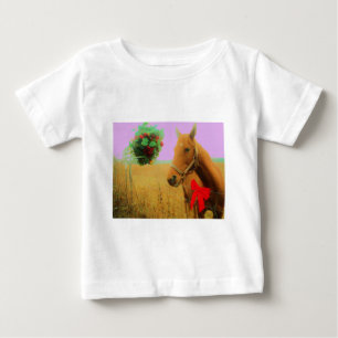 Retro pink sky Christmas Horse Baby T-Shirt