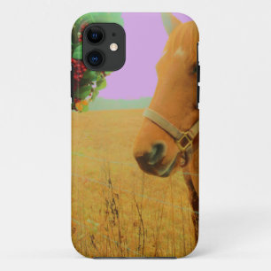 Retro pink sky Christmas Horse iPhone 11 Case