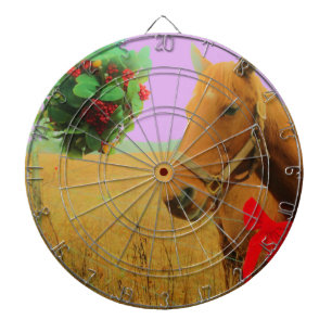 Retro pink sky Christmas Horse Dartboard