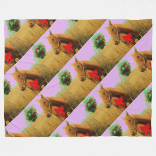 Retro pink sky Christmas Horse Fleece Blanket
