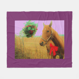 Retro pink sky Christmas Horse Fleece Blanket
