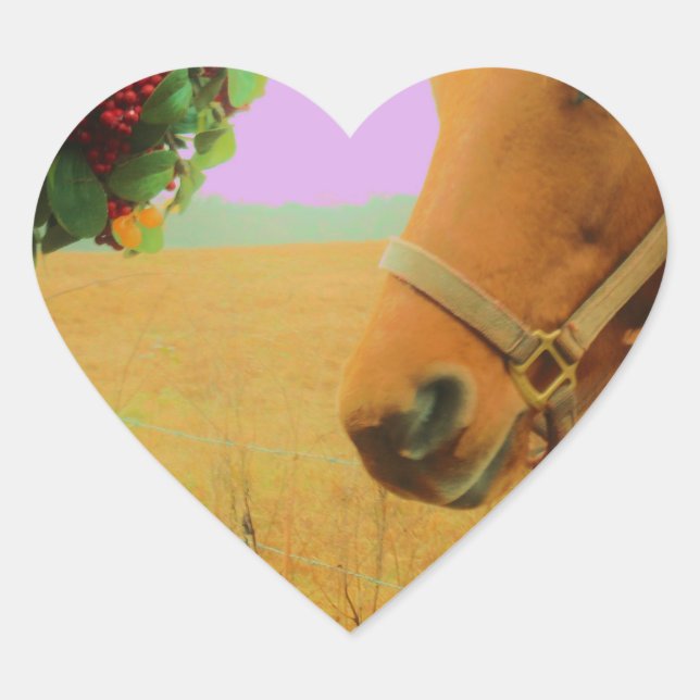 Retro pink sky Christmas Horse Heart Sticker (Front)
