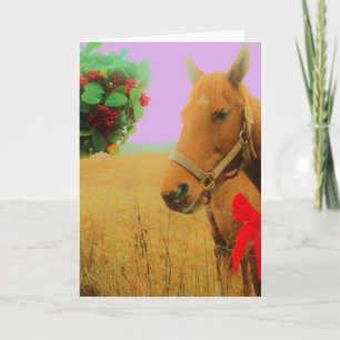 Retro pink sky Christmas Horse Holiday Card