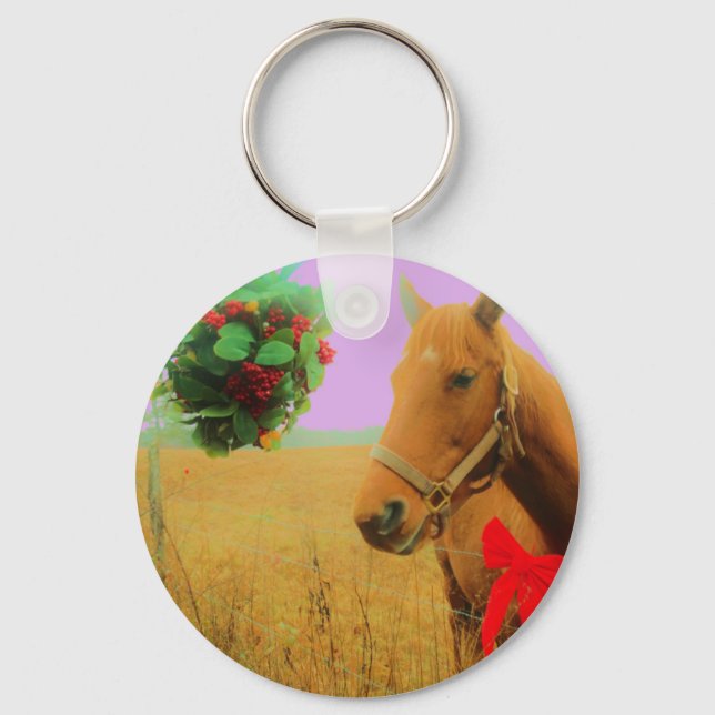 Retro pink sky Christmas Horse Key Ring (Front)
