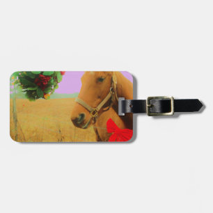 Retro pink sky Christmas Horse Luggage Tag