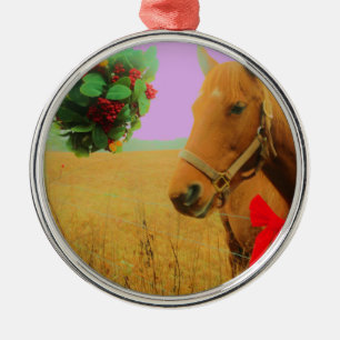 Retro pink sky Christmas Horse Metal Tree Decoration
