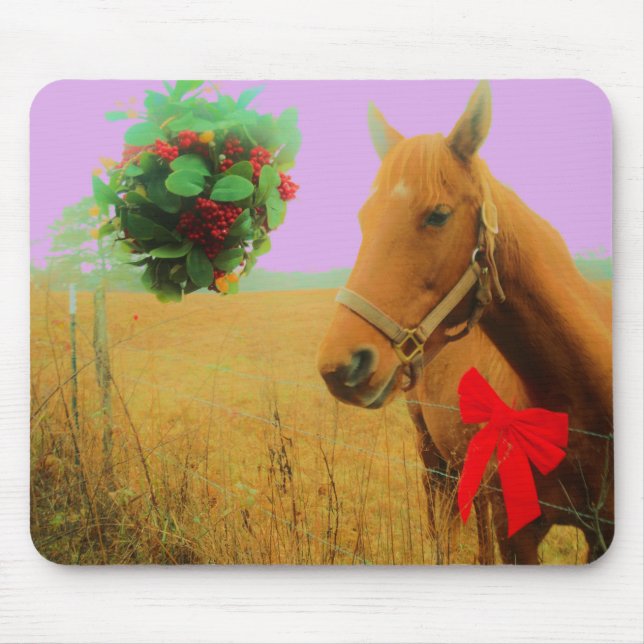 Retro pink sky Christmas Horse Mouse Mat (Front)