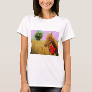 Retro pink sky Christmas Horse T-Shirt
