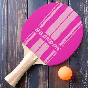 Retro Pink Sky Dual Board Stripes with Name Ping Pong Paddle