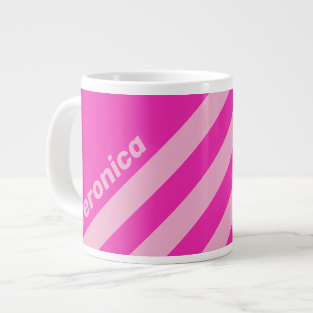 Retro Pink Sky Three Stripes with Name Large Coffee Mug (Front Left)