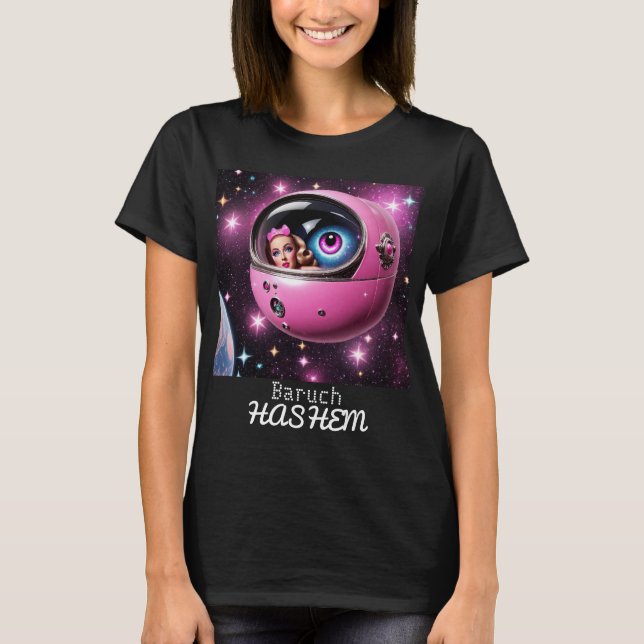 Retro Pink Space Girl in the stars  T-Shirt (Front)