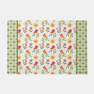 Retro Pink Spring Birds Panel Doormat