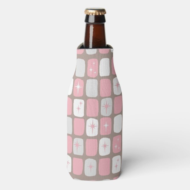 Retro Pink Starbursts Bottle Cooler (Bottle Front)