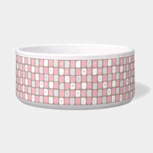 Retro Pink Starbursts Ceramic Pet Bowl