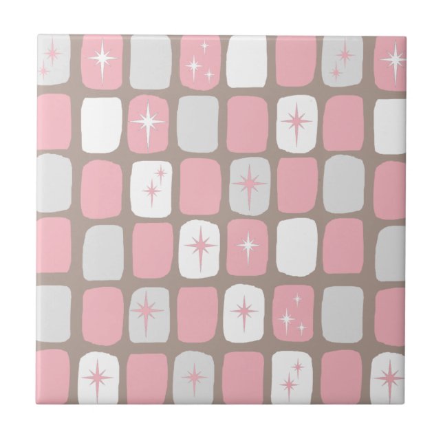 Retro Pink Starbursts Ceramic Tile (Front)