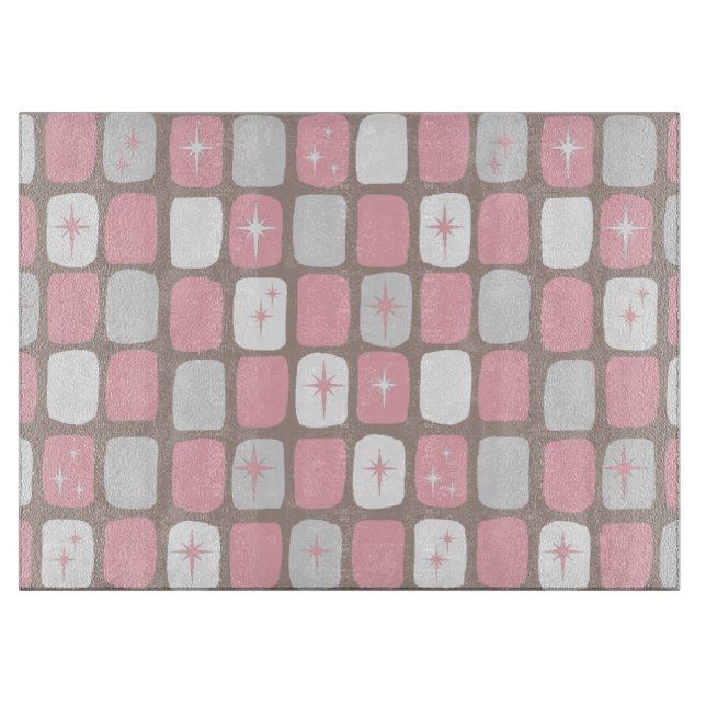 Retro Pink Starbursts Glass Cutting Board (Front)