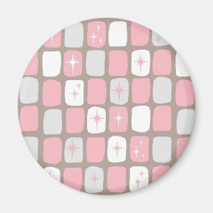 Retro Pink Starbursts Round Magnet