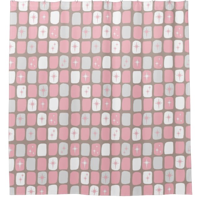 Retro Pink Starbursts Shower Curtain (Front)
