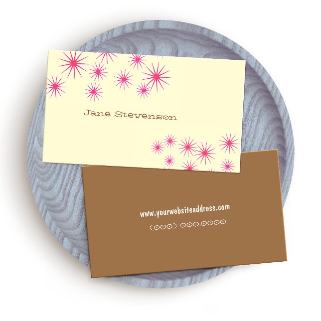Retro Pink Stars Whimsical Light Yellow Cute Business Card (Creator Uploaded)