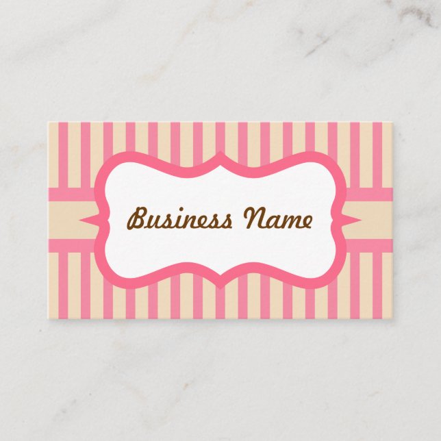 Retro Pink Striped Business Card (Front)