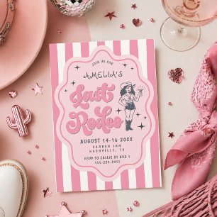 Retro Pink Striped Last Rodeo Bachelorette Party  Invitation