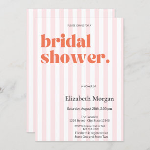 Retro Pink Stripes Simple Bridal Shower Invitation