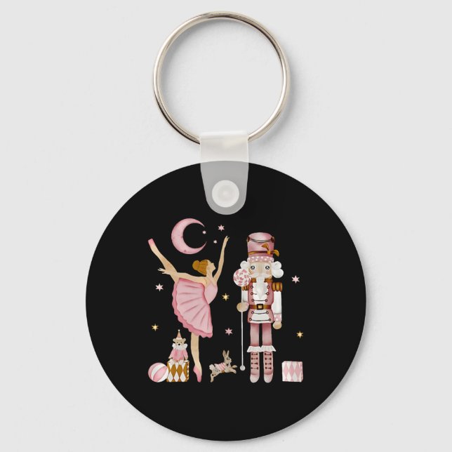 Retro Pink Sugar Plum Fairy Nutcracker Christmas C Key Ring (Front)