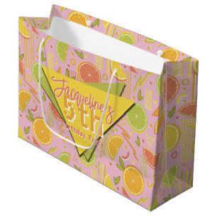 Retro Pink Summer Citrus Fruit Birthday Large Gift Bag